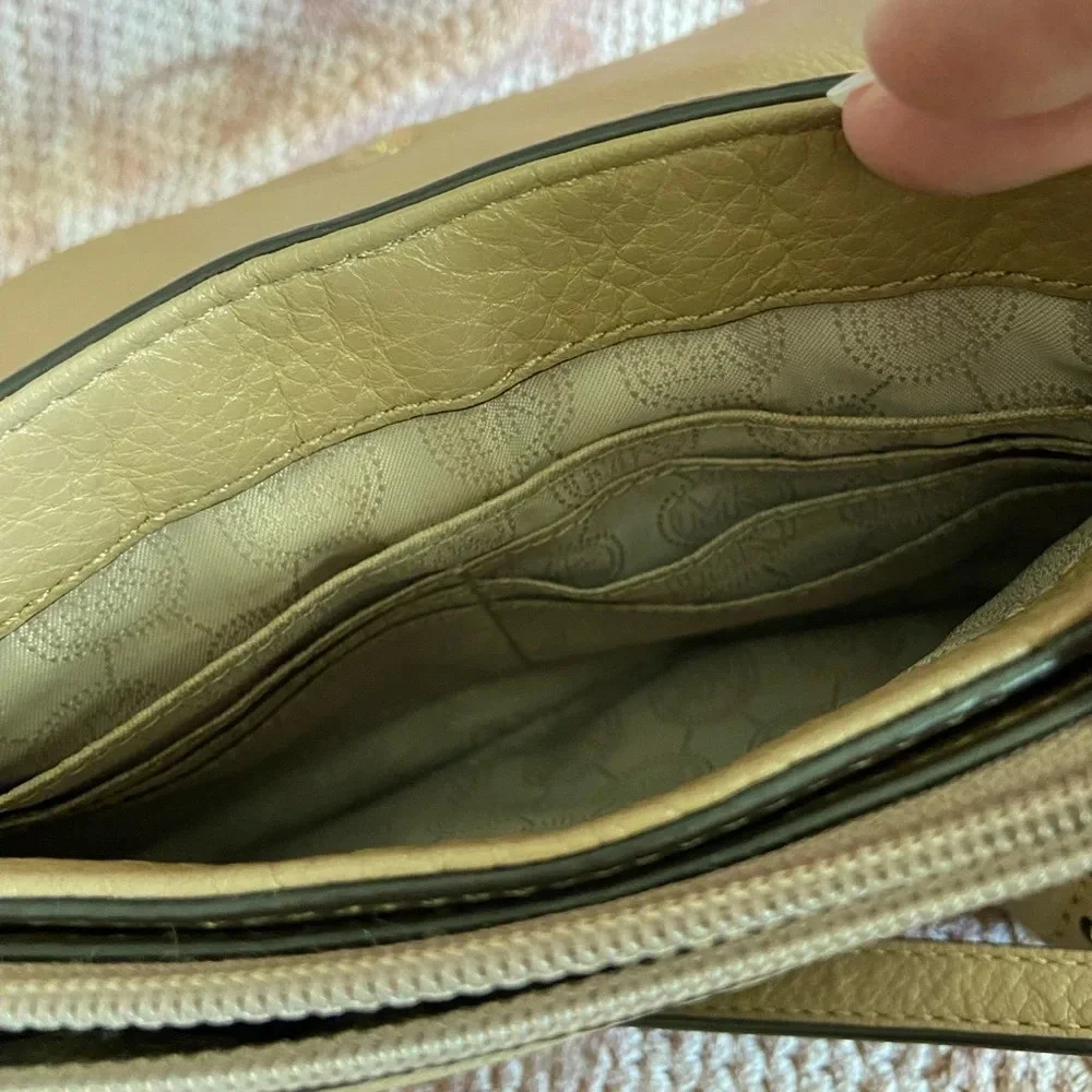 Michael Kors Bedford Double Gusset Large Crossbody Bag,  Soft Pink Tan & Gold